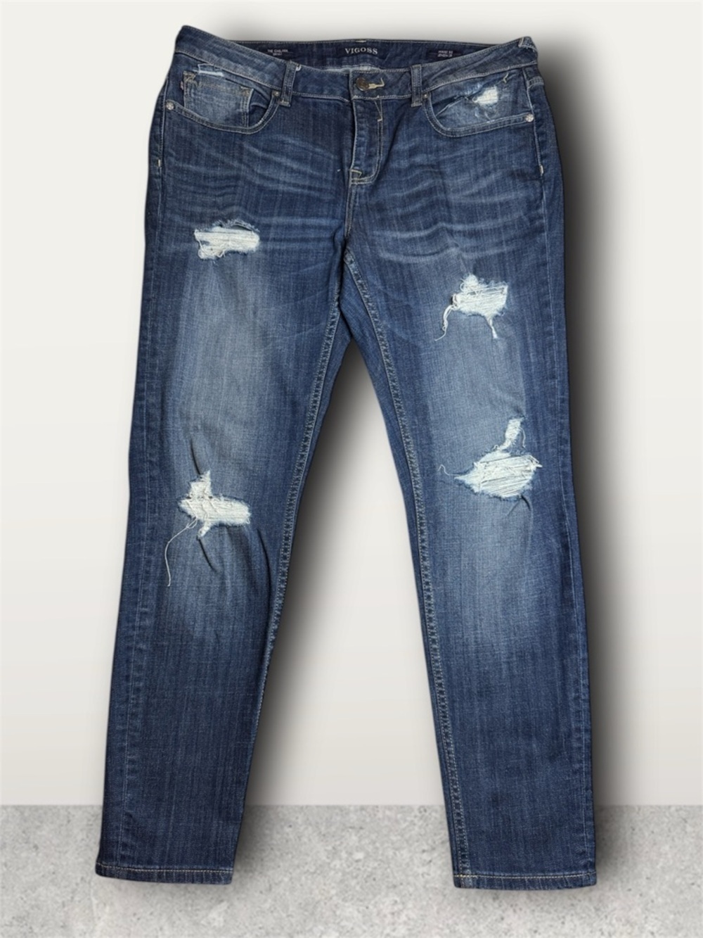 Vigoss Women’s Mid-Dark Blue Distressed Skinny Jeans W32” x 29”